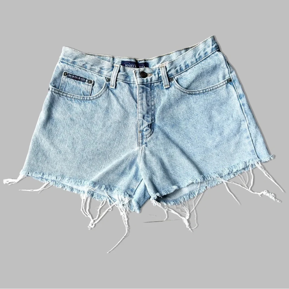 Vintage Maryk & Co Hip Hugger Short Light Wash Frayed Denim Shorts
